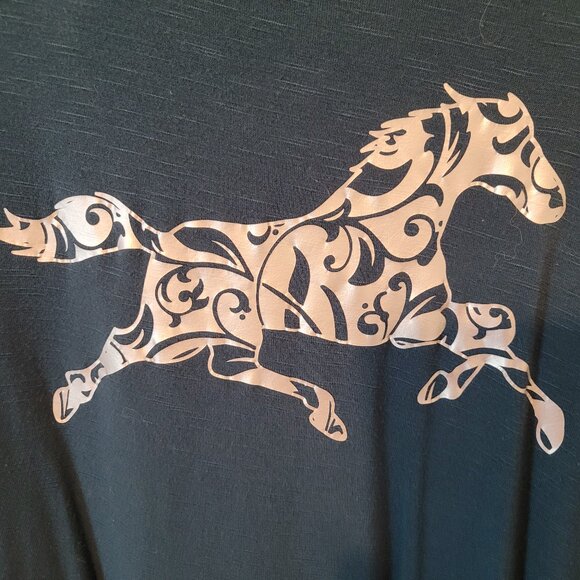 Time and Tru Womens Long Sleeve Teal Shirt with Silver Horse Decal on Front - Picture 3 of 4